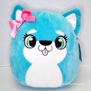 MEG 🐶 HTF Blue Dog w Anime Eyes & Bow Claire's Exclusive Original Squishmallow